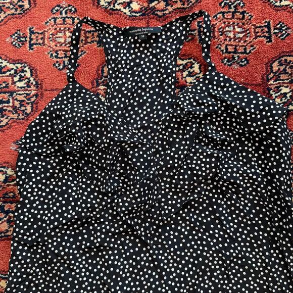 Nanette Lepore 10 White Polka Dot on Black 100% Silk Cami Top - Picture 2 of 5